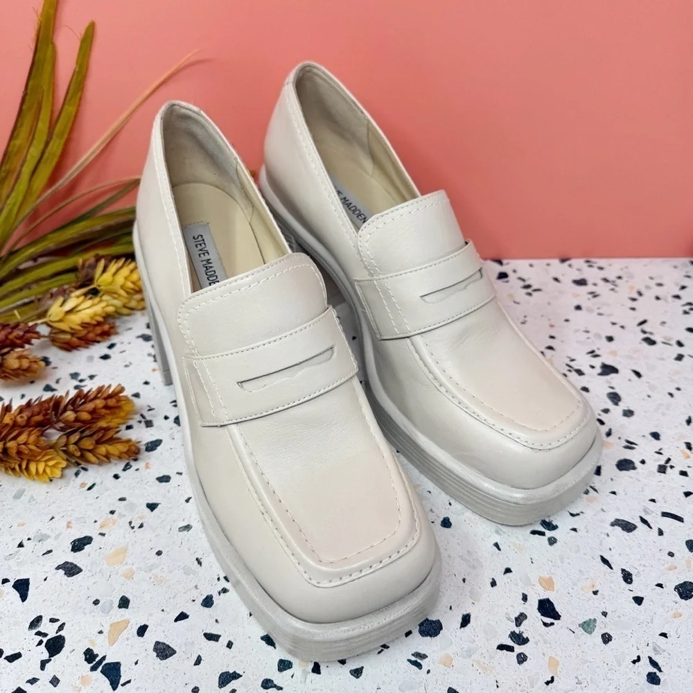 Steve Madden Fulfill Cream Chunky 90s Y2K Platflorm Women’s Heeled Loafers Sz 10